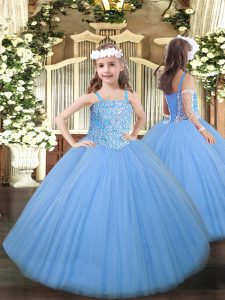 Best Baby Blue Sleeveless Beading Floor Length Little Girls Pageant Gowns