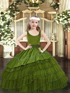 Perfect Organza Sleeveless Floor Length Winning Pageant Gowns and Beading and Embroidery and Ruffled Layers