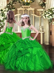Green Sleeveless Organza Lace Up Pageant Dress for Girls for Party and Quinceanera