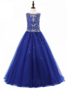 Scoop Sleeveless Lace Up Little Girls Pageant Gowns Royal Blue Tulle