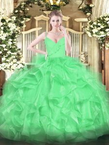 Popular Green Zipper Quinceanera Dress Ruffles Sleeveless Floor Length
