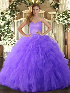 Hot Sale Floor Length Ball Gowns Sleeveless Lavender Quince Ball Gowns Lace Up