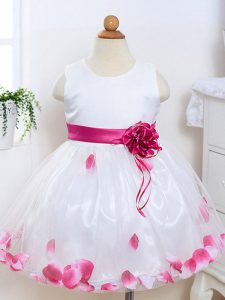 Sleeveless Zipper Knee Length Appliques and Hand Made Flower Pageant Dress Toddler