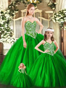 Green Sweetheart Lace Up Beading 15th Birthday Dress Sleeveless