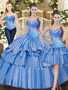 Captivating Ball Gowns 15th Birthday Dress Baby Blue Sweetheart Tulle Sleeveless Floor Length Lace Up
