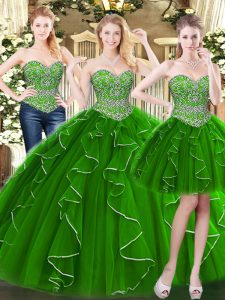 Excellent Green Lace Up Sweet 16 Quinceanera Dress Beading and Ruffles Sleeveless Floor Length