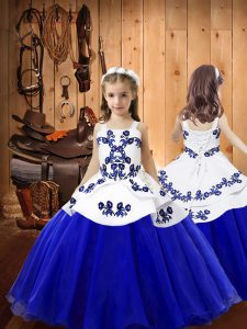 Organza Straps Sleeveless Lace Up Embroidery Girls Pageant Dresses in Blue