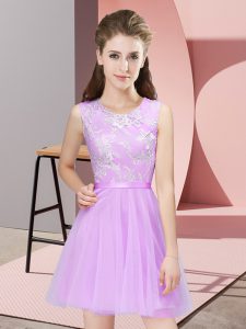 Exceptional Mini Length Side Zipper Dama Dress Lilac for Prom and Party and Wedding Party with Lace