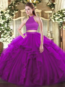 Great Sleeveless Beading and Ruffles Backless Quinceanera Gowns