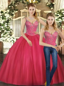 Custom Design Hot Pink Sleeveless Beading Floor Length Quinceanera Dress