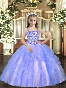 Adorable Sleeveless Floor Length Beading and Ruffles Lace Up Pageant Dresses with Light Blue