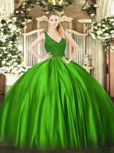 Colorful Green Ball Gowns Beading and Lace Vestidos de Quinceanera Backless Satin Sleeveless Floor Length