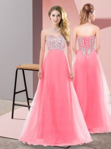 Discount Watermelon Red Quinceanera Dama Dress Prom and Party with Beading Sweetheart Sleeveless Lace Up