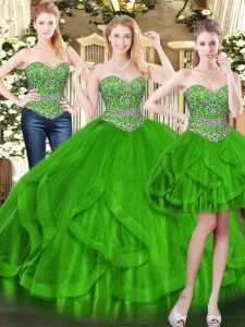 Floor Length Green 15 Quinceanera Dress Sweetheart Sleeveless Lace Up