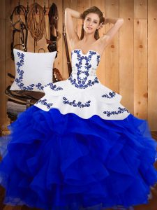Blue Lace Up 15th Birthday Dress Embroidery Sleeveless Floor Length
