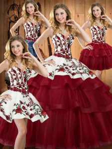 Fantastic Ball Gowns Sleeveless Wine Red Quinceanera Dresses Sweep Train Lace Up