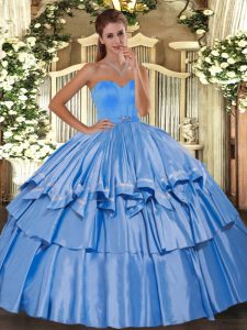 High Quality Baby Blue Lace Up Sweetheart Beading and Ruffled Layers Quinceanera Dress Taffeta Sleeveless