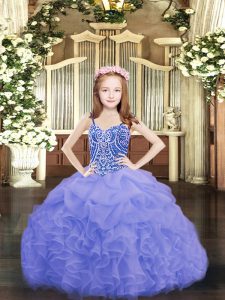 Trendy Blue Pageant Gowns For Girls Party and Quinceanera with Beading and Ruffles and Pick Ups Spaghetti Straps Sleeveless Lace Up