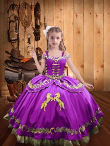 Adorable Sleeveless Satin Floor Length Lace Up Pageant Dresses in Lilac with Beading and Embroidery