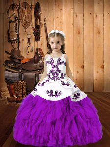 Affordable Ball Gowns Child Pageant Dress Eggplant Purple Straps Organza Sleeveless Floor Length Lace Up