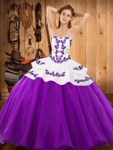 Super Ball Gowns Ball Gown Prom Dress Eggplant Purple Strapless Satin and Organza Sleeveless Floor Length Lace Up