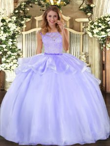 Lavender Quince Ball Gowns Military Ball and Sweet 16 and Quinceanera with Lace Scoop Sleeveless Clasp Handle