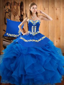 Floor Length Blue Ball Gown Prom Dress Sweetheart Sleeveless Lace Up