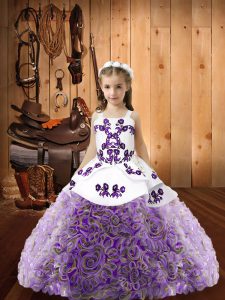 Multi-color Straps Lace Up Embroidery Little Girls Pageant Gowns Sleeveless