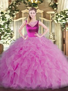 Unique Lilac Scoop Side Zipper Beading and Ruffles 15 Quinceanera Dress Sleeveless