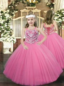 Graceful Floor Length Ball Gowns Sleeveless Rose Pink Pageant Dress Wholesale Lace Up
