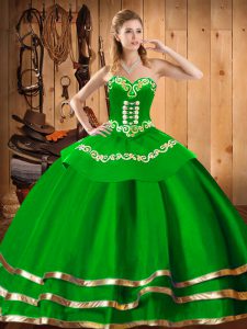 Gorgeous Green Ball Gowns Sweetheart Sleeveless Organza Floor Length Lace Up Embroidery 15th Birthday Dress