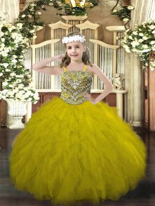 Glorious Olive Green Straps Lace Up Beading and Ruffles Pageant Dress for Teens Sleeveless