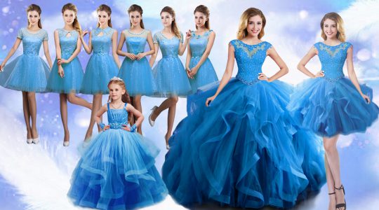 Baby Blue Sleeveless Organza Lace Up Quince Ball Gowns for Military Ball and Sweet 16 and Quinceanera