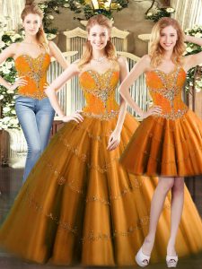 Admirable Orange Red Lace Up Sweetheart Beading Ball Gown Prom Dress Tulle Sleeveless