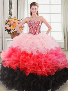 Glorious Multi-color Lace Up Sweetheart Beading and Ruffles Sweet 16 Dress Organza Sleeveless