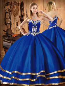 Smart Sleeveless Organza Floor Length Lace Up Sweet 16 Dress in Blue with Embroidery