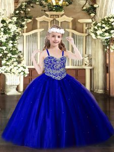 Luxurious Royal Blue Pageant Gowns For Girls Party and Quinceanera with Beading Straps Sleeveless Lace Up