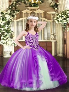 Purple Straps Lace Up Beading Pageant Dress for Womens Sleeveless