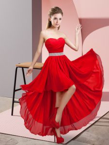 Exceptional Red Sleeveless Beading High Low Dama Dress for Quinceanera