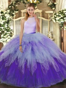 Pretty Floor Length Backless Quince Ball Gowns Multi-color for Sweet 16 and Quinceanera with Ruffles