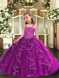 Stunning Floor Length Purple Pageant Dresses Straps Sleeveless Lace Up