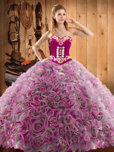 Sleeveless With Train Embroidery Lace Up Sweet 16 Quinceanera Dress with Multi-color Sweep Train