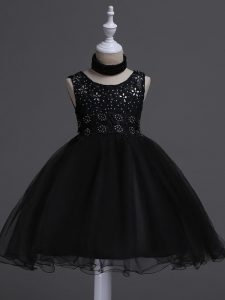 Ball Gowns Pageant Dresses Black Scoop Organza Sleeveless Knee Length Zipper