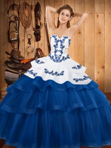 Sweet Sleeveless Sweep Train Lace Up Embroidery and Ruffled Layers Sweet 16 Dress
