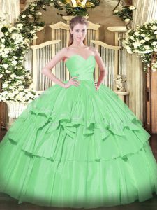 Flare Taffeta Sweetheart Sleeveless Lace Up Beading and Ruffled Layers 15 Quinceanera Dress in Apple Green