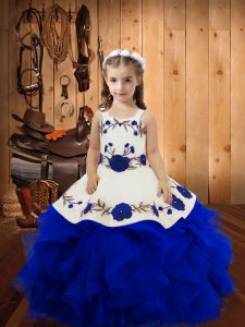 High Quality Sleeveless Embroidery and Ruffles Lace Up Pageant Dress Toddler