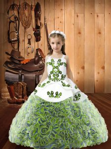 Dramatic Straps Sleeveless Lace Up Pageant Gowns For Girls Multi-color Fabric With Rolling Flowers
