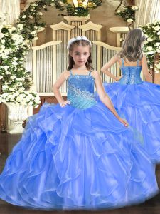 Straps Sleeveless Organza and Sequined Glitz Pageant Dress Ruffles and Sequins Lace Up