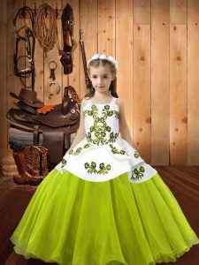 Stunning Yellow Green Ball Gowns Straps Sleeveless Organza Floor Length Lace Up Embroidery Pageant Dress Toddler