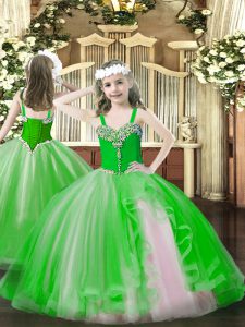 Straps Sleeveless Tulle Little Girl Pageant Gowns Beading Lace Up